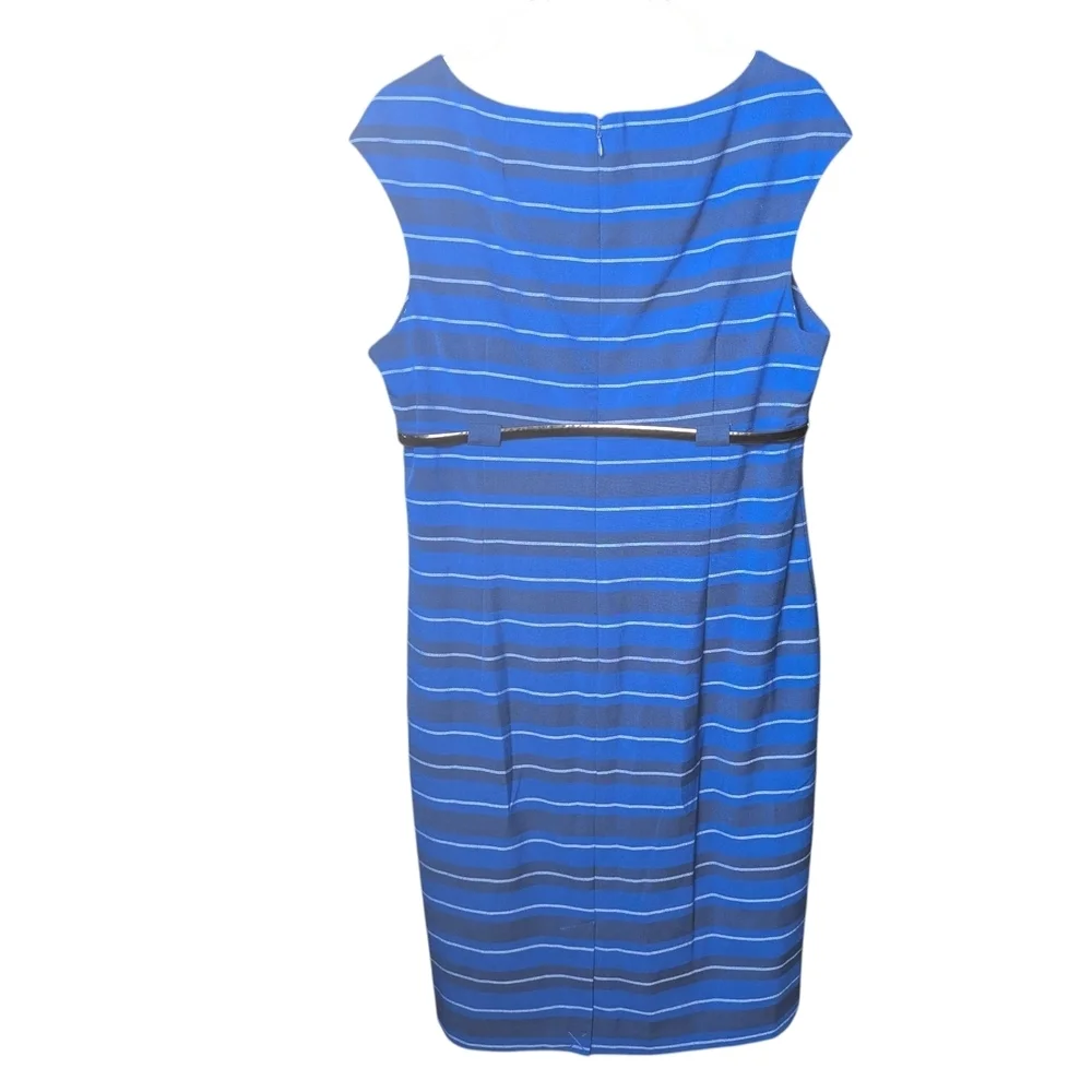 New Calvin Klein Blue White Striped Sleeveless Midi Dress Belt Business Class - Picture 9 of 11